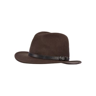 Brown belted wool fedora hat